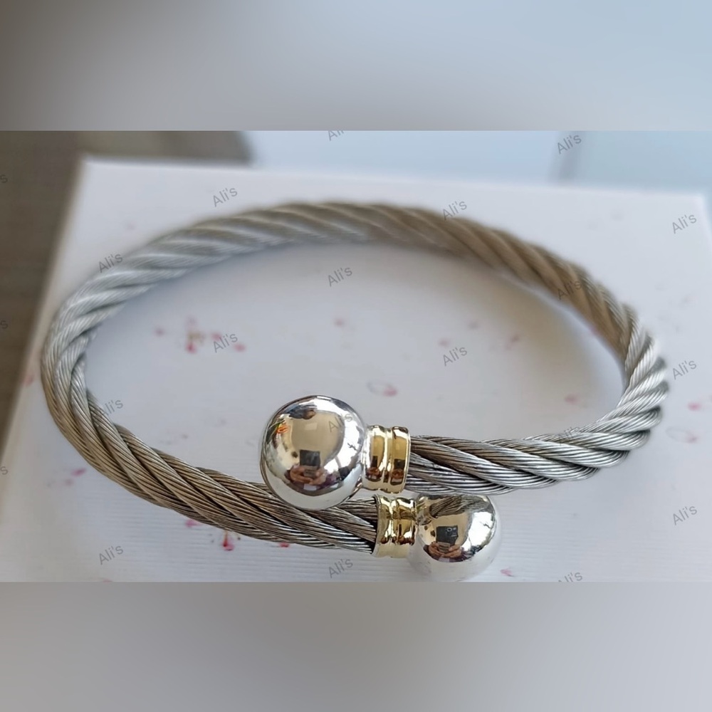 Cable Bracelet in Stainless Steel w/ Sterling Silver & 18K Yellow Gold